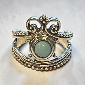 Womens Ring Size 8.5 Band Silver Metal Boho Aztec Turquoise Jewelry 046-8.5